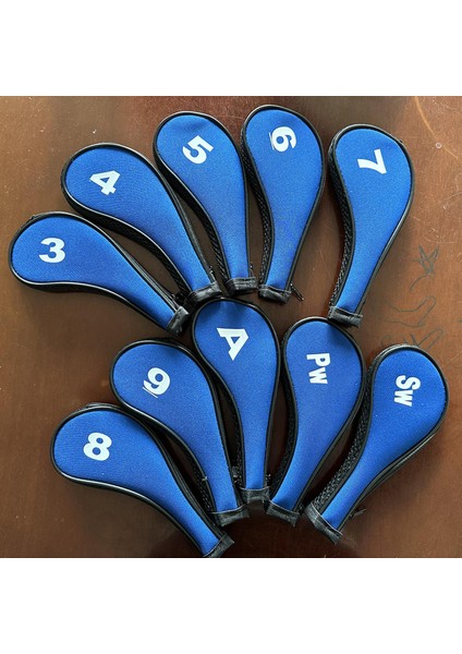 10 Parça Golf Demir Başörtüsü Golf Kulübü Golf Sopası Kılıfı Numarası Etiketi Eğitim Için Siyah ve Mavi Yan (Yurt Dışından)
