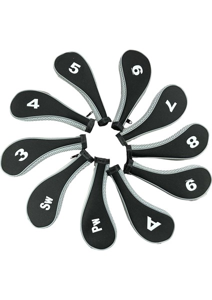10 Parça Golf Demir Başörtüsü Golf Kulübü Golf Sopası Kılıfı Numarası Etiketi Eğitim Için Gri ve Siyah (Yurt Dışından)