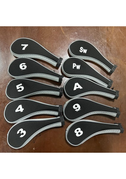 10 Parça Golf Demir Başörtüsü Golf Kulübü Golf Sopası Kılıfı Numarası Etiketi Eğitim Için Gri ve Siyah (Yurt Dışından)