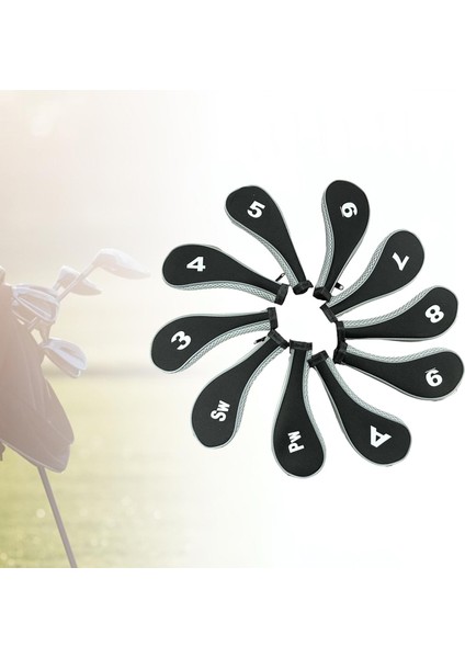 10 Parça Golf Demir Başörtüsü Golf Kulübü Golf Sopası Kılıfı Numarası Etiketi Eğitim Için Gri ve Siyah (Yurt Dışından)