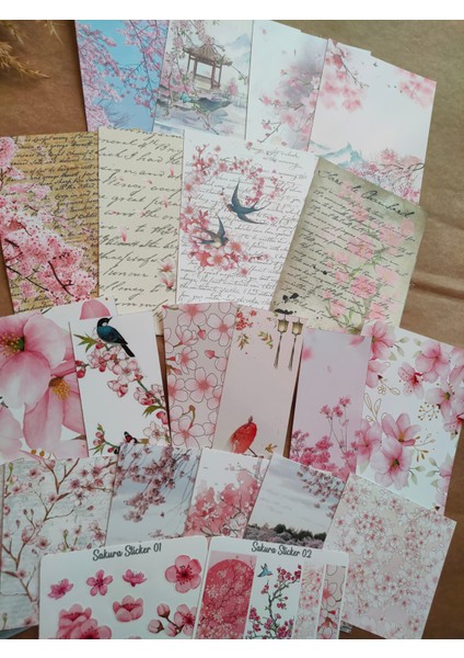 Sakura Temalı Bullet Journal Kağıt Etiket Sticker Seti Journal / Defter / Çıkartma / Scrapbook