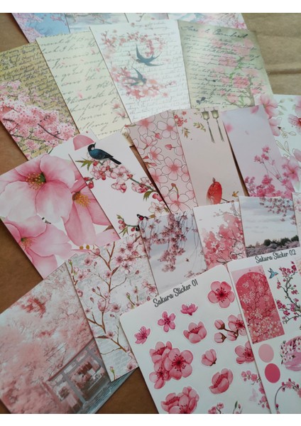 Sakura Temalı Bullet Journal Kağıt Etiket Sticker Seti Journal / Defter / Çıkartma / Scrapbook