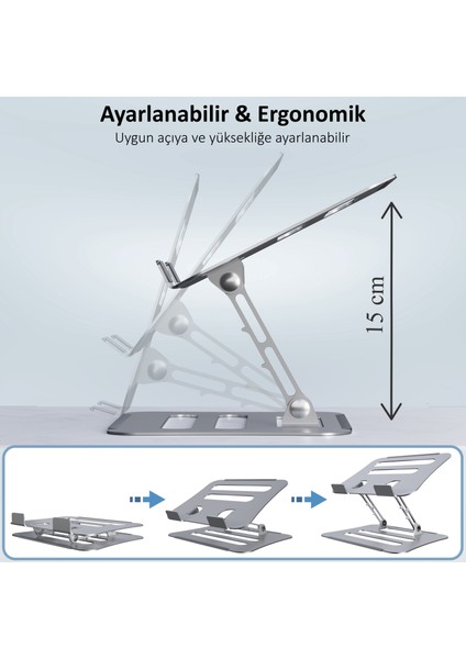 Jön Metal Katlanabilir Telefon Tutuculu Tüm Modellerle Uyumlu Ayarlanabilir Notebook Laptop Standı Yükseltici