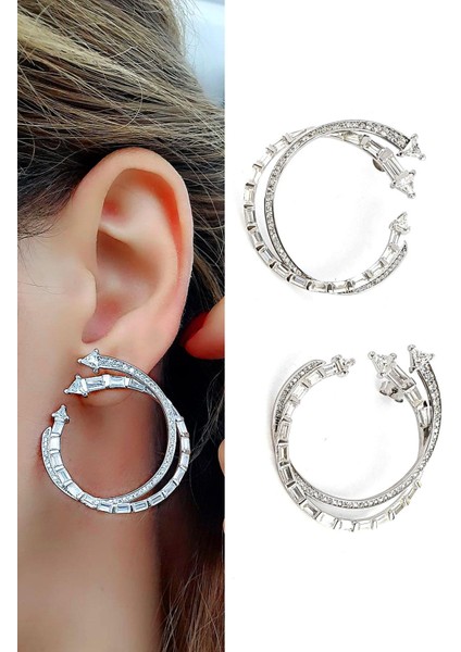 Pırlanta Parlaklığında Zirkon Taşlı 925ayar Gümüş İtalyan Tasarımı Şık Exclusive Küpe