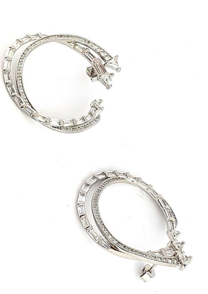 Pırlanta Parlaklığında Zirkon Taşlı 925ayar Gümüş İtalyan Tasarımı Şık Exclusive Küpe modelleri