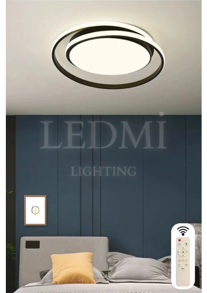 Ledmi Lighting Yuvarlak Tavan Avizesi, 3 Renk Aydınlatmalı, Kumandalı LED Avize,modern Avize,spor Avize,siyah Avize