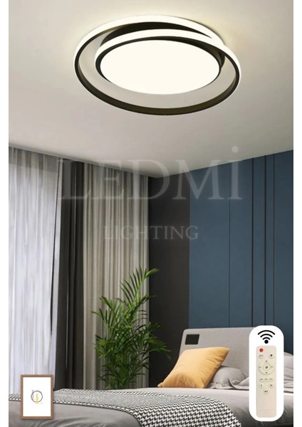 Ledmi Lighting Yuvarlak Tavan Avizesi, 3 Renk Aydınlatmalı, Kumandalı LED Avize,modern Avize,spor Avize,siyah Avize