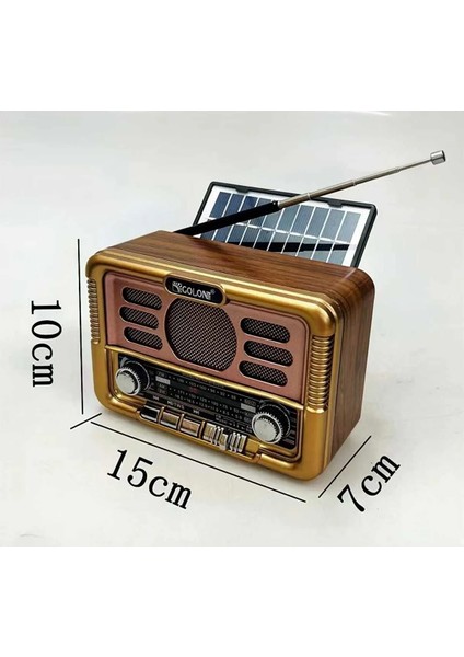Ahşap Görünümlü USB Bt Radyo Nostajık Solar Panelli Müzik Çalar