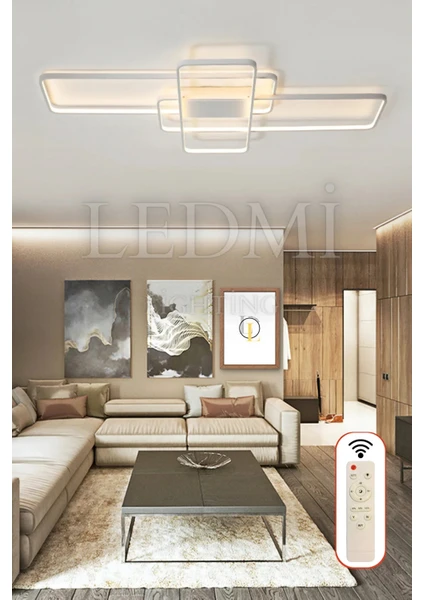 Ledmi Lighting Yüksek Aydınlatmalı Dikdörtgen Siyah Tavan LED Avize,3 Renk Aydınlatma,kumandalı Avize,salon Avizesi,spor Avize, Modern Avize