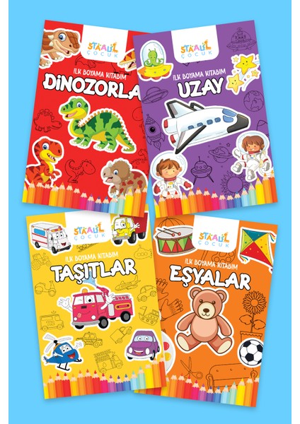İlk Boyama Kitabım - Eğlenceli Boyama Seti 2 - Uzay Dinozorlar Taşıtlar Eşyalar - Nihan Ulubay