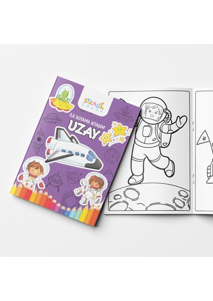 İlk Boyama Kitabım - Eğlenceli Boyama Seti 2 - Uzay Dinozorlar Taşıtlar Eşyalar - Nihan Ulubay
