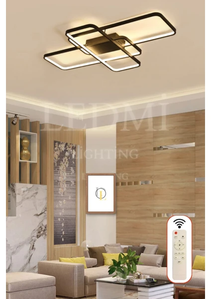 Ledmi Lighting Yüksek Aydınlatmalı Dikdörtgen Siyah Tavan LED Avize,3 Renk Aydınlatma,kumandalı Avize,salon Avizesi,spor Avize, Modern Avize