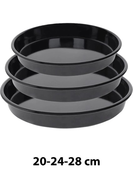 Siyah Parlak Emaye Yuvarlak 3'lü Fırın Tepsi Seti 20-24-28 cm
