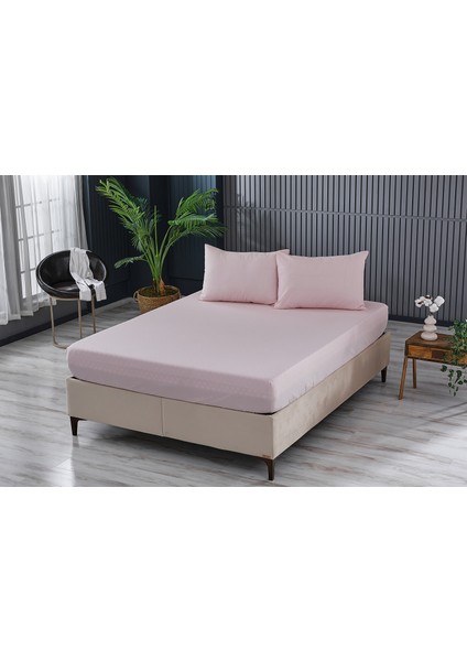 Colourful Fitted Çarşaf Çift King Size - Pudra