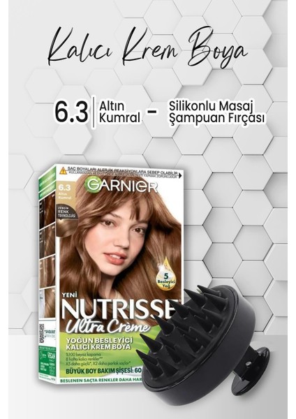 L'oréal Paris Garnier Nutrisse Krem Saç Boyası 6.3 Altın Kumral Ve Masaj Şampuan Fırçası Siyah