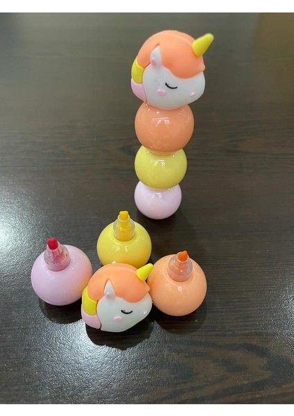 3 Renk Unıcorn Figürlü Mini Fosforlu Kalem Seti