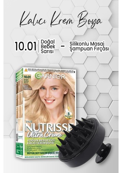 Garnier Nutrisse Krem Saç Boyası 10.01 Doğal Bebek Sarısı Ve Masaj Şampuan Fırçası Siyah