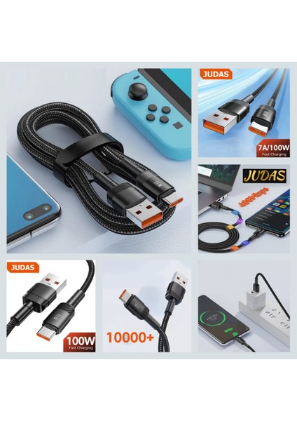 C2 Gan 65W Usb-A/usb-C/pd Hızlı Şarj Adaptör + C10 Type-C To Type-C 6A/240W/480MBPS + J6 Usb-A To Type-C 7A/100W/480MBPS Şarj ve Data Kablosu -2mt indirimleri