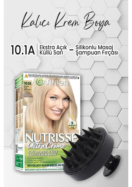 Garnier Nutrisse Krem Saç Boyası 10.1A Ekstra Açık Küllü Sarı ve Masaj Şampuan Fırçası Siyah