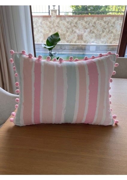 Tuğçe Demir Home Design Mini Bel Boy Renkli Çizgili Desen Dekoratif Kırlent