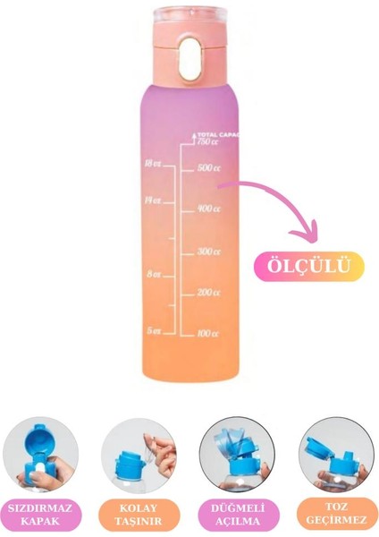 Okul ve Sporcu Matarası Suluk, Motivasyonel Su Şişesi 2’li Set Turuncu (1000ML+750 Ml)