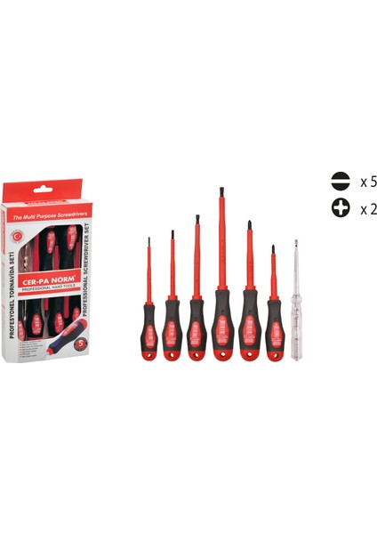 Prosoft 7 Parça Izoleli Tornavida Takımı/seti (4xdüz/2xyıldız/1xkontrol Kalemi)