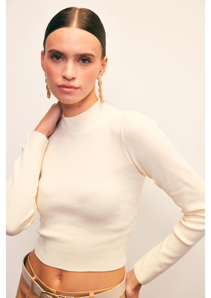 Yarım Balıkçı Triko Bluz - EKRU