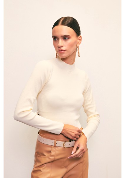 Yarım Balıkçı Triko Bluz - EKRU fırsatları