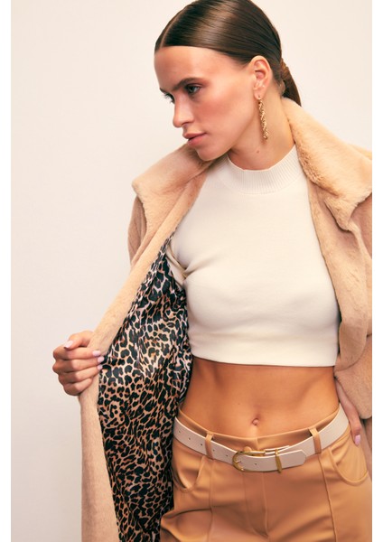 Leopar Astarlı Peluş Kaban - VİZON