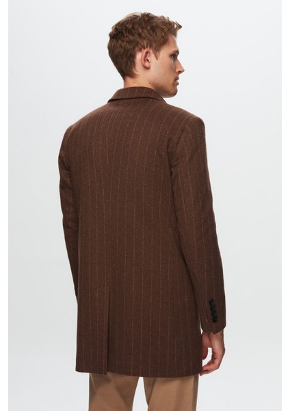 Slim Fit Kahverengi Çizgili Palto 1EF0832255009 indirimleri