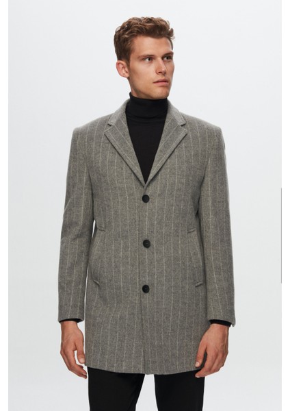 Slim Fit Gri Çizgili Palto 1EF0832255009
