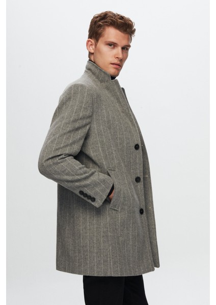 Slim Fit Gri Çizgili Palto 1EF0832255009 fiyatları