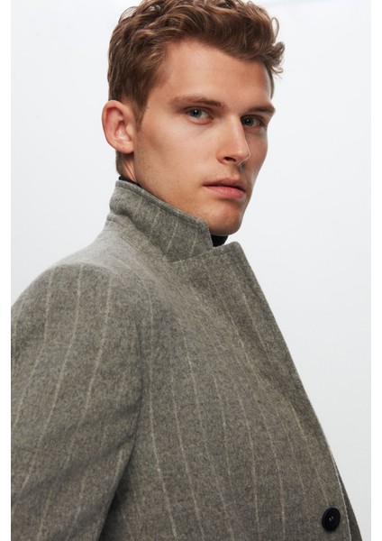 Slim Fit Gri Çizgili Palto 1EF0832255009 modelleri