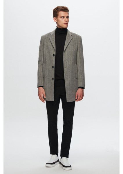 Slim Fit Gri Çizgili Palto 1EF0832255009 indirimleri