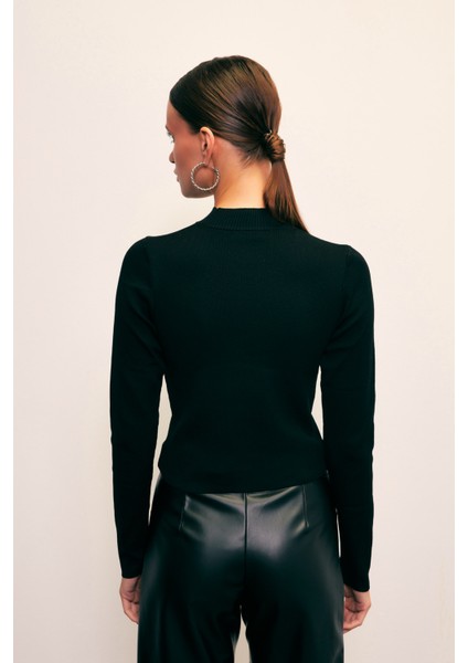 Yarım Balıkçı Triko Bluz - SİYAH indirimleri