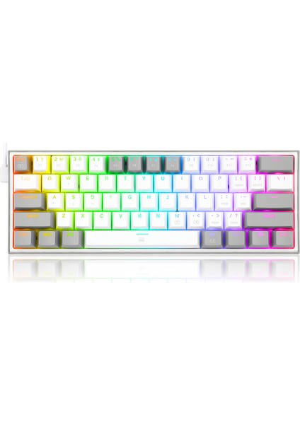 REDRAGON K617-rgb Wg Türkçe Q Fizz %60 Kablolu Mekanik Oyuncu Klavyesi, Red Switch, Beyaz/Gri