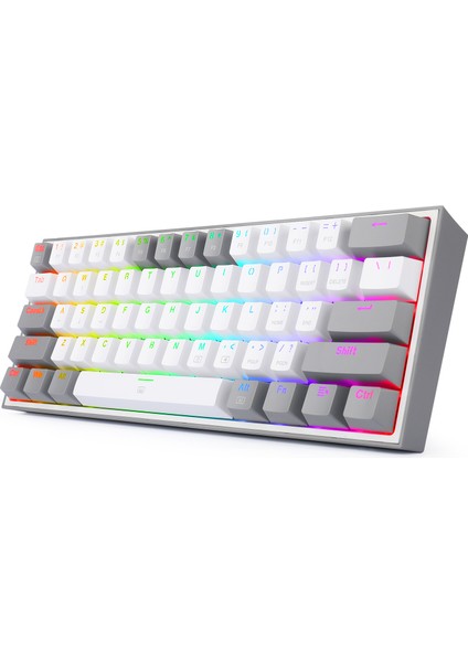 REDRAGON K617-rgb Wg Türkçe Q Fizz %60 Kablolu Mekanik Oyuncu Klavyesi, Red Switch, Beyaz/Gri