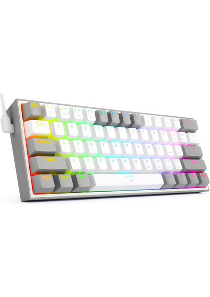 REDRAGON K617-rgb Wg Türkçe Q Fizz %60 Kablolu Mekanik Oyuncu Klavyesi, Red Switch, Beyaz/Gri