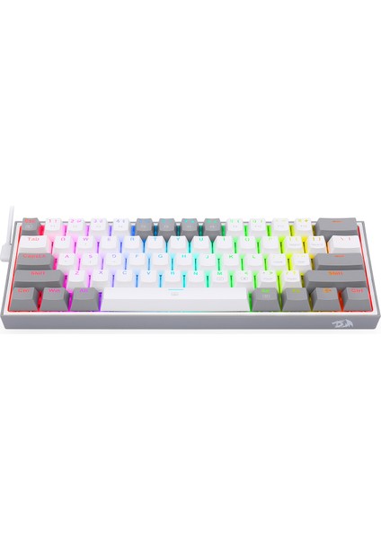 REDRAGON K617-rgb Wg Türkçe Q Fizz %60 Kablolu Mekanik Oyuncu Klavyesi, Red Switch, Beyaz/Gri