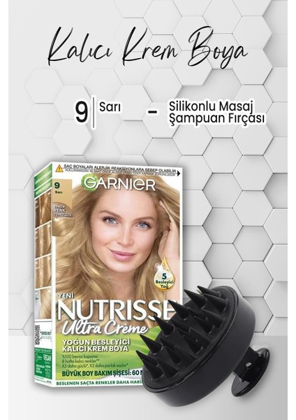 Nutrisse Krem Saç Boyası 9 Sarı ve Masaj Şampuan Fırçası Siyah