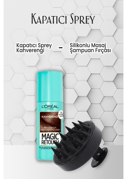 Loreal Paris Kapatıcı Sprey Kahverengi 75 ml ve Masaj Şampuan Fırçası Siyah