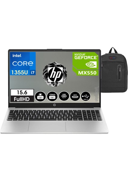 Hp 250 G10 Intel Core I7 1355U 8gb 1tb SSD 15,6" Fhd MX550 WINDOWS11HOME Taşınabilir Bilgisayar G108A543EAW19+WEBLEGELSINÇANTA