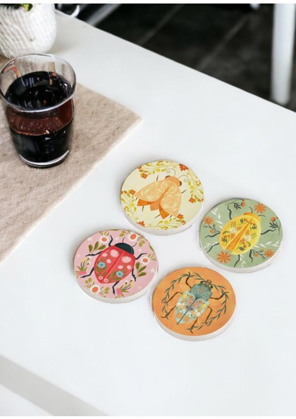 Animal Taş Bardak Altlığı Yuvarlak 4lü Set