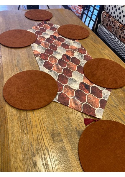 Tuğçe Demir Home Design Kahve Morocan Desen Runner Supla Set