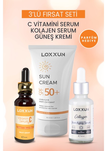 C Vitamini Serum + Kolajen Serum + Yüksek Korumalı Güneş Kremi