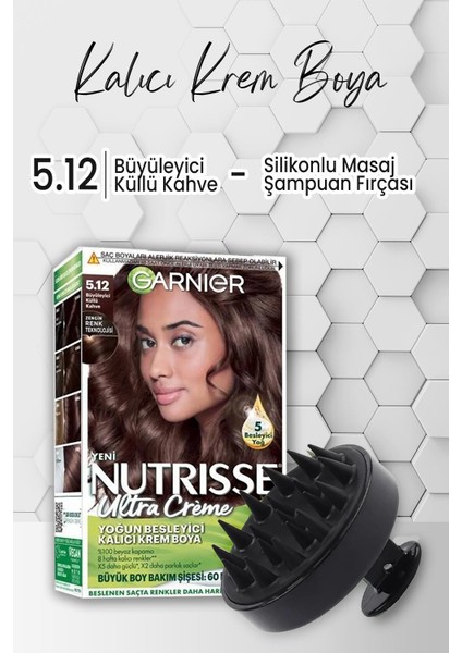 Garnier Nutrisse Krem Saç Boyası 5.12 Küllü Kahve Ve Masaj Şampuan Fırçası Siyah