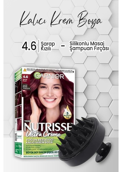 Garnier Nutrisse Krem Saç Boyası 4.6 Şarap Kızılı Ve Masaj Şampuan Fırçası Siyah