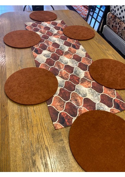 Tuğçe Demir Home Design Kahve Morocan Desen Runner Supla Set