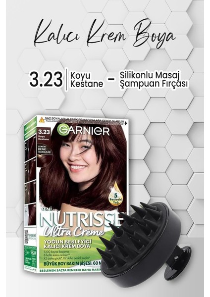 L'oréal Paris Garnier Nutrisse Krem Saç Boyası 3.23 Koyu Kestane Ve Masaj Şampuan Fırçası Siyah