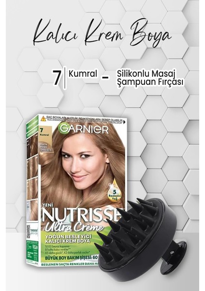 Garnier Nutrisse Krem Saç Boyası 7 Kumral ve Masaj Şampuan Fırçası Siyah